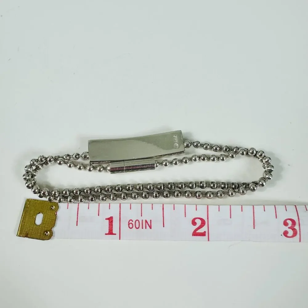 Gucci 925 Sterling Silver Beaded ID Bar Chain Bracelet Made In Italy Designer